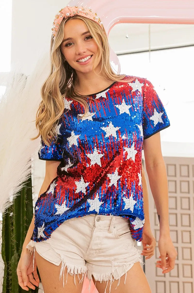 BiBi American Theme Star Pattern Sequin Top Tops