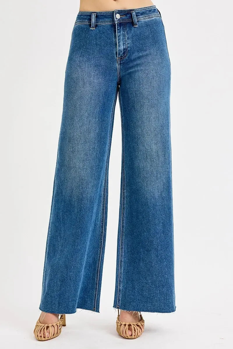 RISEN High-Waisted Wide Leg Jeans - DAVERRI FASHIONS