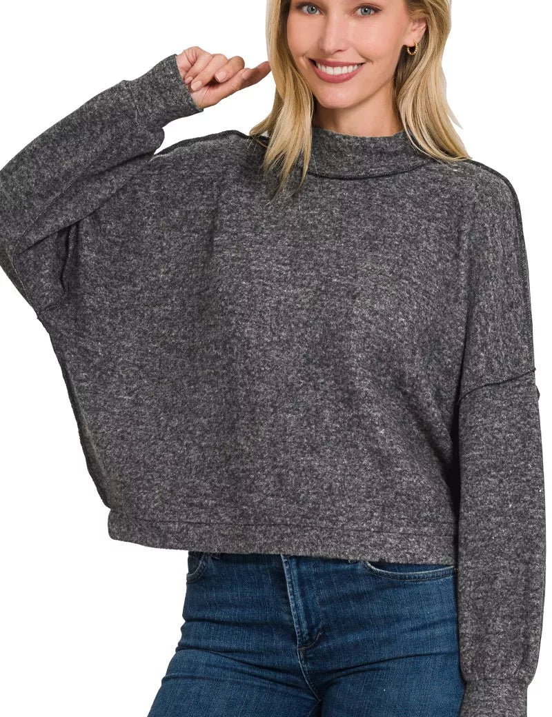Zenana Brushed Melange Hacci Cropped Sweater | Daverri Fashions