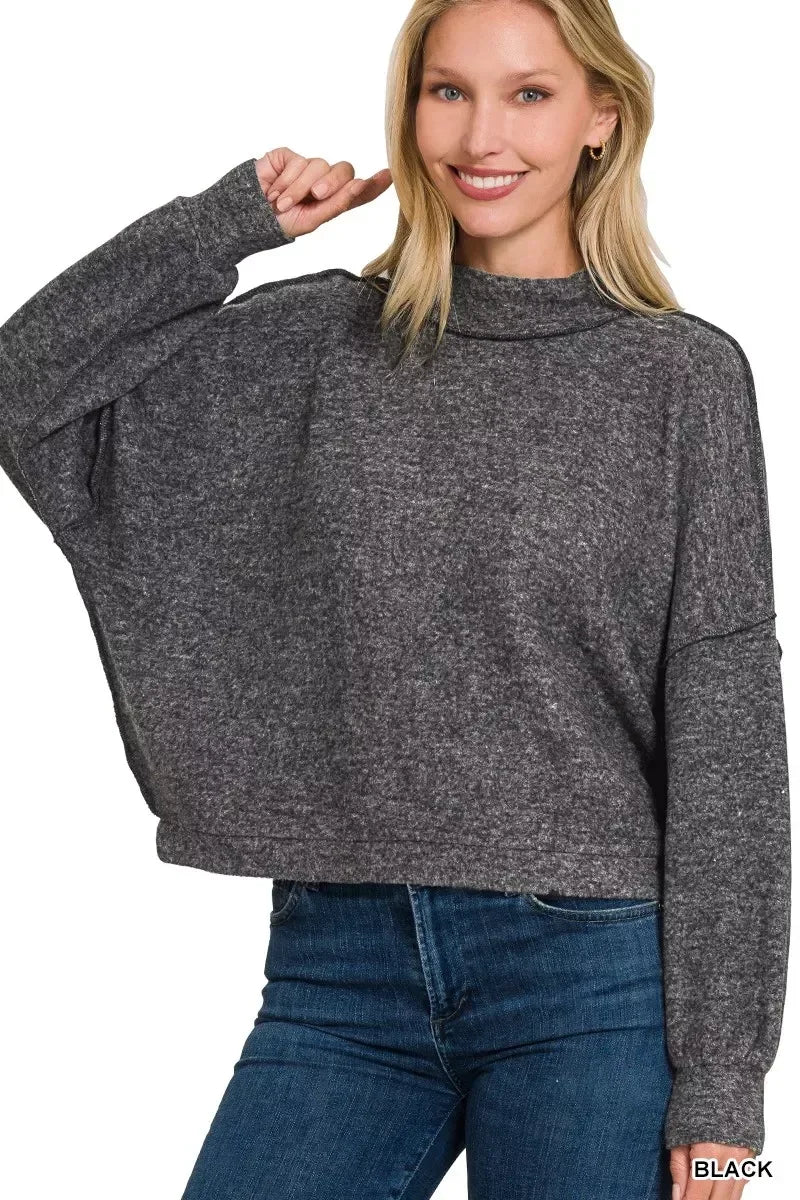 Zenana Brushed Melange Hacci Cropped Sweater - DAVERRI FASHIONS