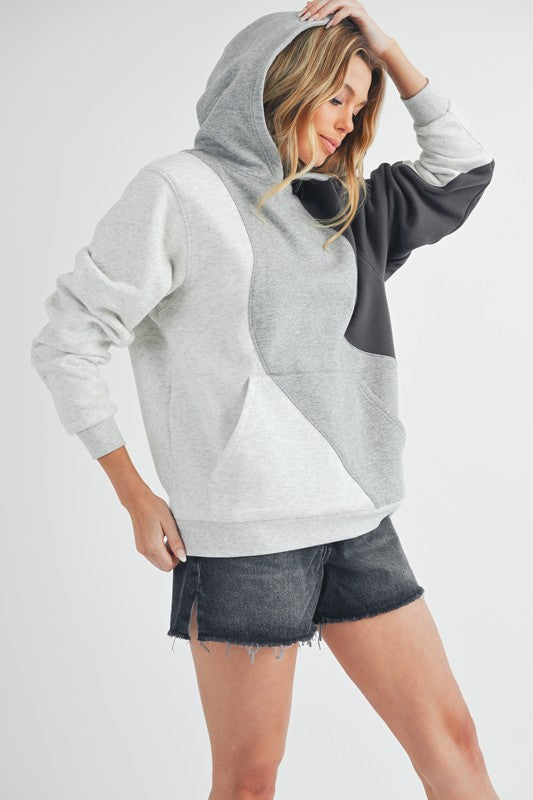 Aemi + Co Color Block Hoodie with Kangaroo Pocket Hoodies