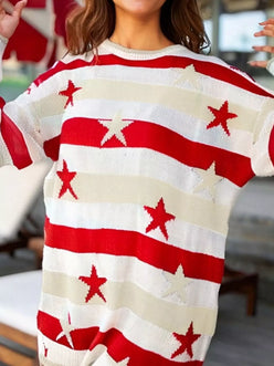 Daverri Stars and Stripes sweater: red cream stripes with stars