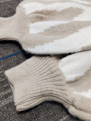 Beige white knitted Zebra print cardigan gloves textured palm