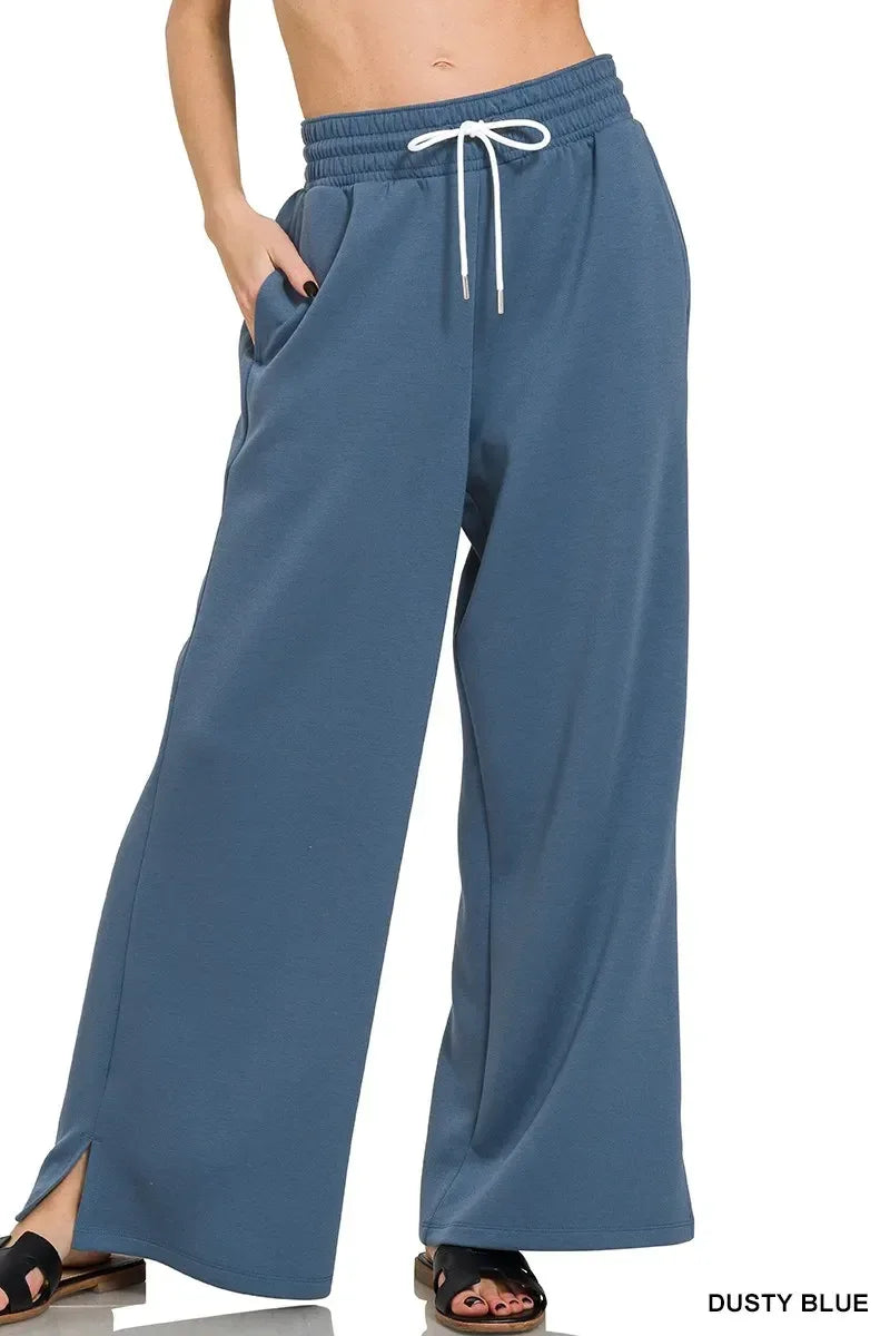 Zenana Scuba Drawstring Pants Dusty Blue - DAVERRI FASHIONS
