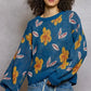 POL Floral Pattern Round Neck Balloon Sleeve Sweater - DAVERRI FASHIONS