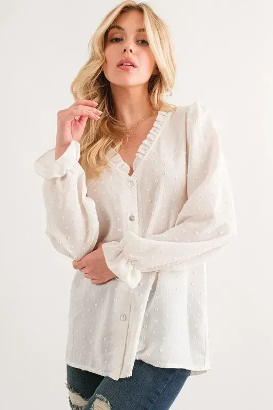 And The Why Polka Dot Ruffle Detailed Blouse Top - DAVERRI FASHIONS