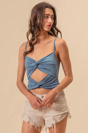 BiBi Rayon Span Jersey Knit Double Twist Front Cami Top | Cami Tops Daverri Fashions