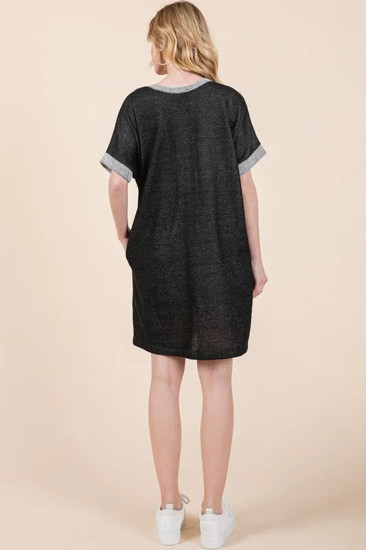 Casual Contrast Trim Henley Dress