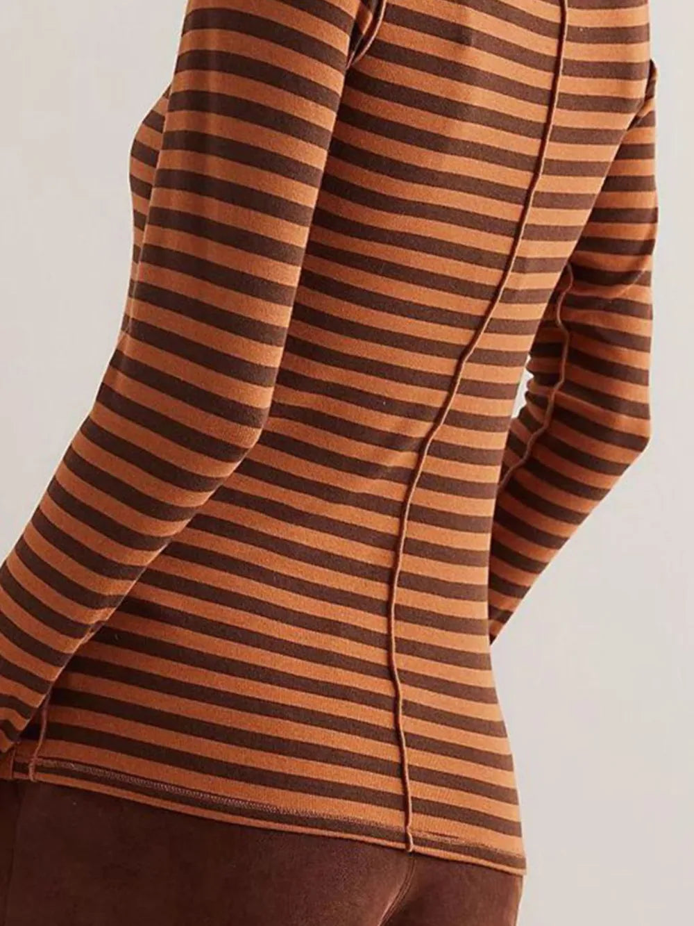 Exposed Seam Striped Turtleneck Long Sleeve T-Shirt | Tops Daverri Fashions