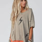 Lightning V-Neck Short Sleeve Knit Top - DAVERRI FASHIONS