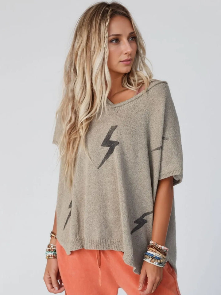 Lightning V-Neck Short Sleeve Knit Top | Knit Tops Daverri Fashions