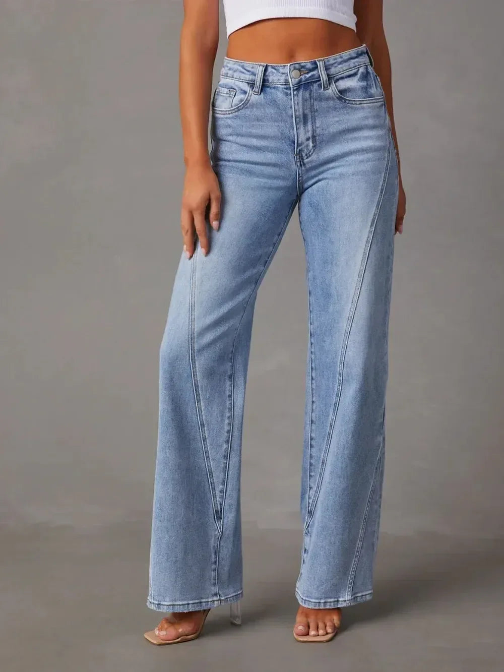 High Waist Straight Jeans with Pockets - DAVERRI FASHIONS