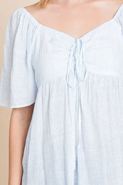 Lime 'N' Chili Thin Striped with Tie Front Babydoll Top | Tops Daverri Fashions