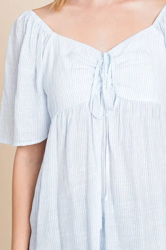 Lime 'N' Chili Thin Striped with Tie Front Babydoll Top | Tops Daverri Fashions