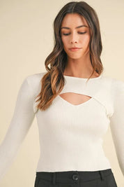 MABLE Cut Out Long Sleeve Ribbed Knit Top | Tops Daverri Fashions
