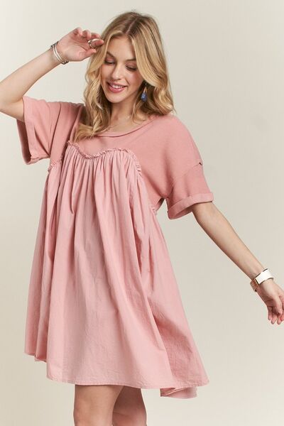 ADORA Round Neck Half Sleeve Babydoll Dress Dusty Pink Babydoll Dresses