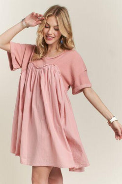 ADORA Round Neck Half Sleeve Babydoll Dress - DAVERRI FASHIONS