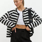 Daverri Fashions black and white striped knit cardigan with silver buttons