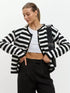 Daverri Fashions black and white striped knit cardigan with silver buttons
