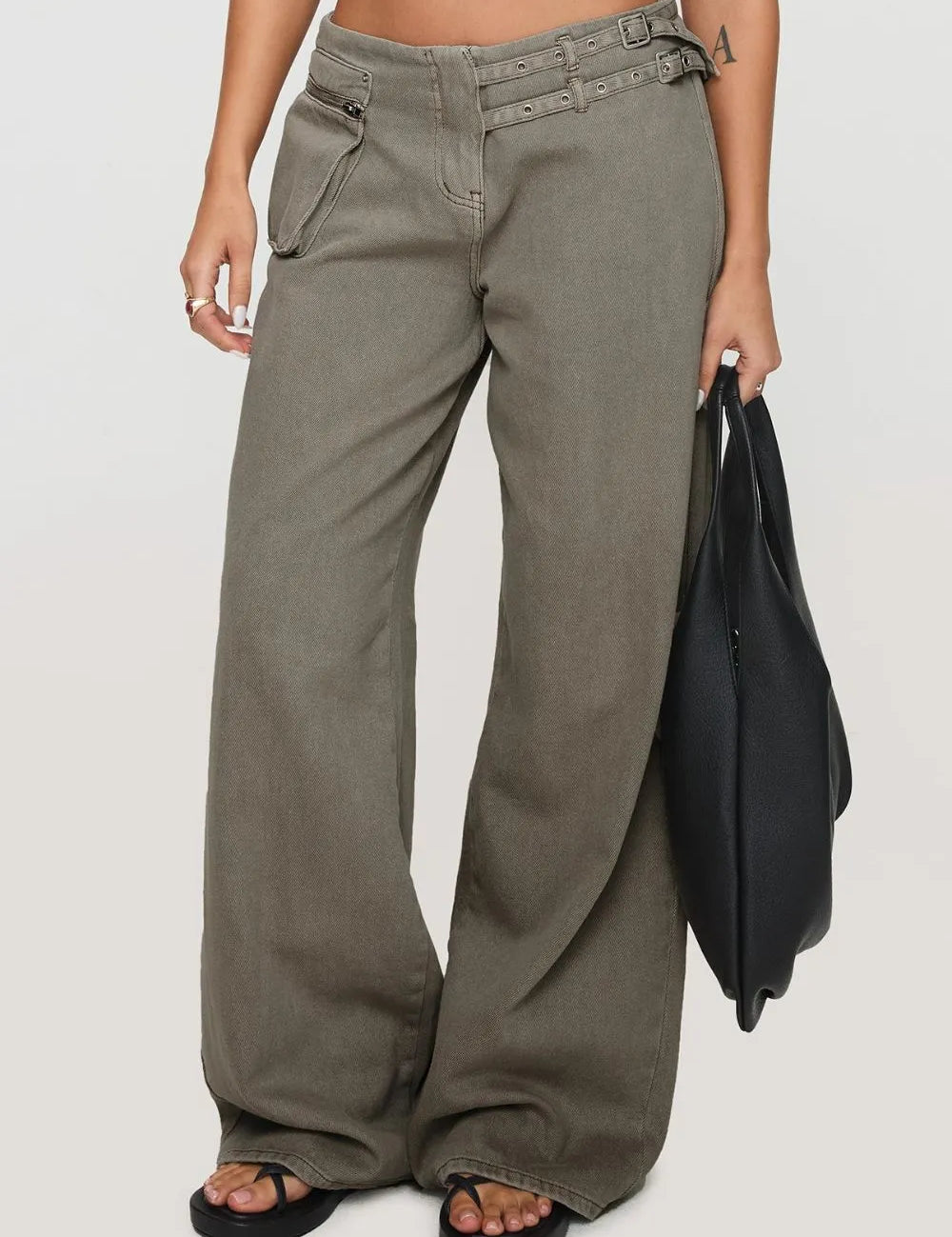 Dark Gray Wide Leg Jeans with Pockets | Bottoms Daverri Fashions