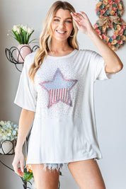 Heimish Plus Size Star Patch Short Sleeve T-Shirt 3XL | T-Shirts Daverri Fashions