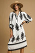 Umgee Abstract Print Midi Dress Cream Midi Dresses