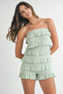 MABLE Pointelle Knit Fabric Ruffled Tube Romper Lt Sage Rompers