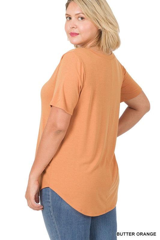 Plus Short Sleeve V-Neck Round Hem Top Plus