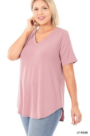 Plus Short Sleeve V-Neck Round Hem Top Plus