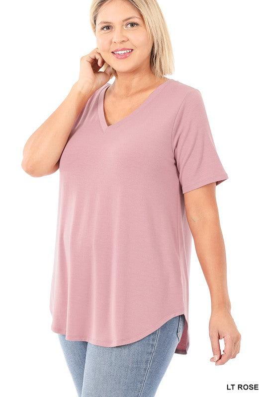 Plus Short Sleeve V-Neck Round Hem Top Plus