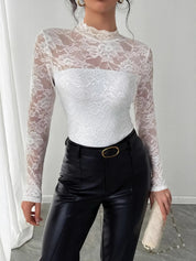 Mock Neck Long Sleeve Lace Top | Tops Daverri Fashions