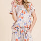 BOMBOM Floral Round Neck RIbbed T-Shirt