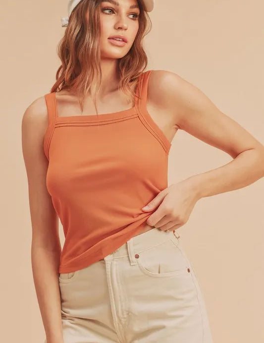 Pumpkin Aemi + Co Square Neck Wide Strap Tank | Daverri Fashions