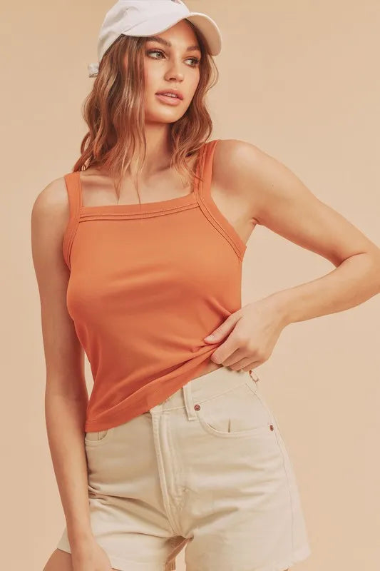 Pumpkin Aemi + Co Square Neck Wide Strap Tank | Daverri Fashions