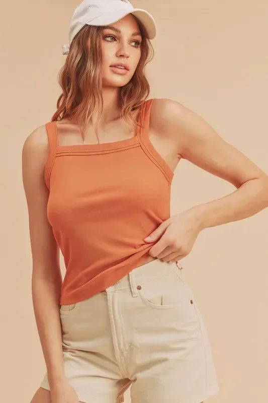 Aemi + Co Square Neck Wide Strap Tank - DAVERRI FASHIONS