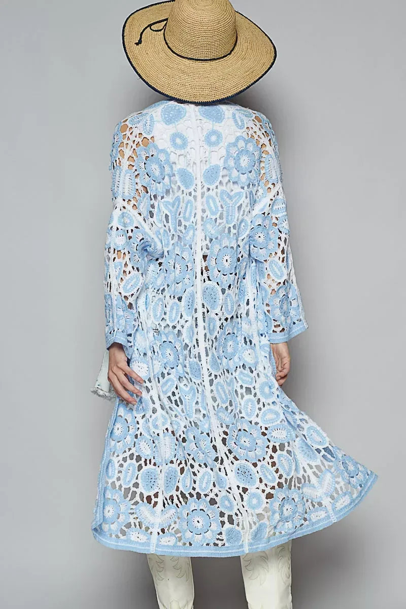 POL Open Front Crochet Cardigan with Knit Weave Patterns - DAVERRI FASHIONS