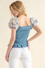 And The Why Embellishment Sleeve Smocked Top | Tops Daverri Fashions
