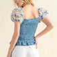 And The Why Embellishment Sleeve Smocked Top - DAVERRI FASHIONS