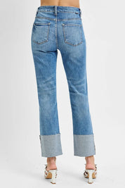 RISEN Full Size High Rise Ankle Straight Wide Cuffed Jeans Plus Size | Daverri Fashions