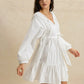 Tiered Tie Neck Long Sleeve Mini Dress - DAVERRI FASHIONS