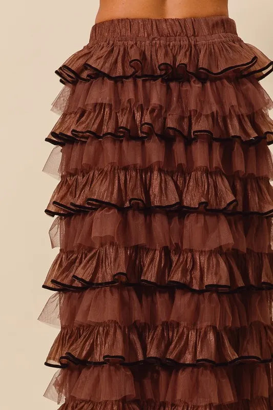 SO ME Layered Ruffled Tulle Maxi Skirt Maxi Skirts