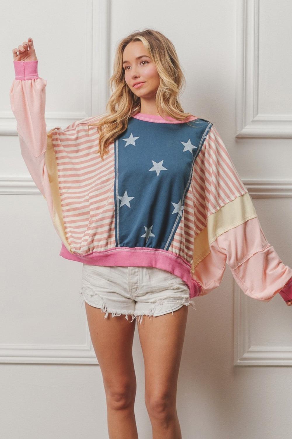 BiBi Stars and Stripes Round Neck Long Sleeve Top Shirts & Tops