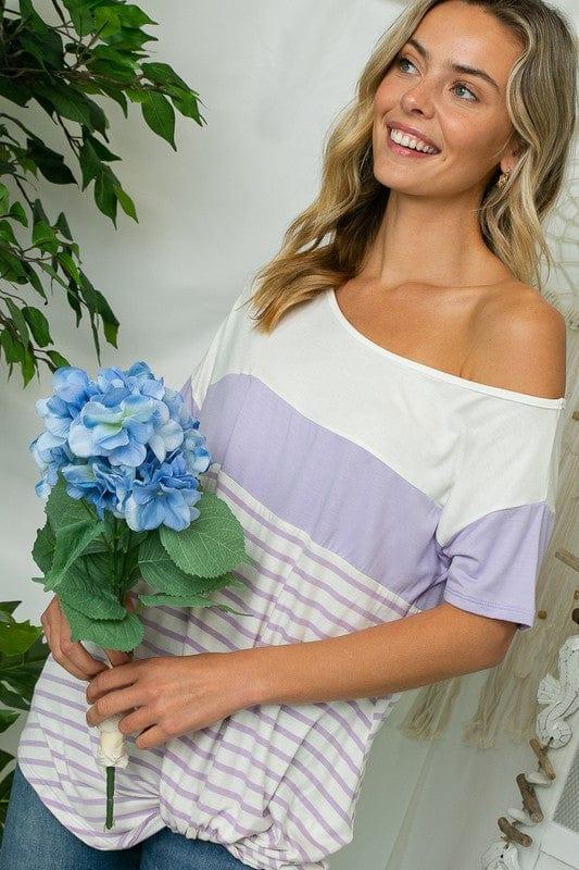 Plus Front Twist Off Shoulder Striped Top LILAC Shirts & Tops