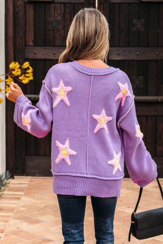 Aubrey Brushed Star Oversize Sweater | Daverri Fashions