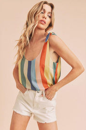 Aemi + Co Contrast Striped Scoop Neck Tie Shoulder Tank | Tank Tops Daverri Fashions