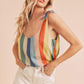 Aemi + Co Contrast Striped Scoop Neck Tie Shoulder Tank Tank Tops