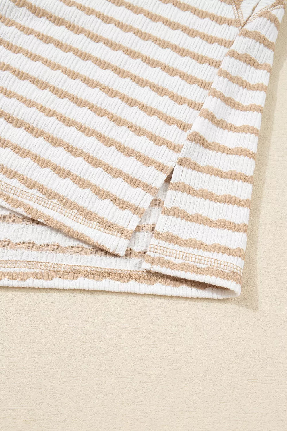 Daverri Fashions striped textured knit split hem half sleeve loose top