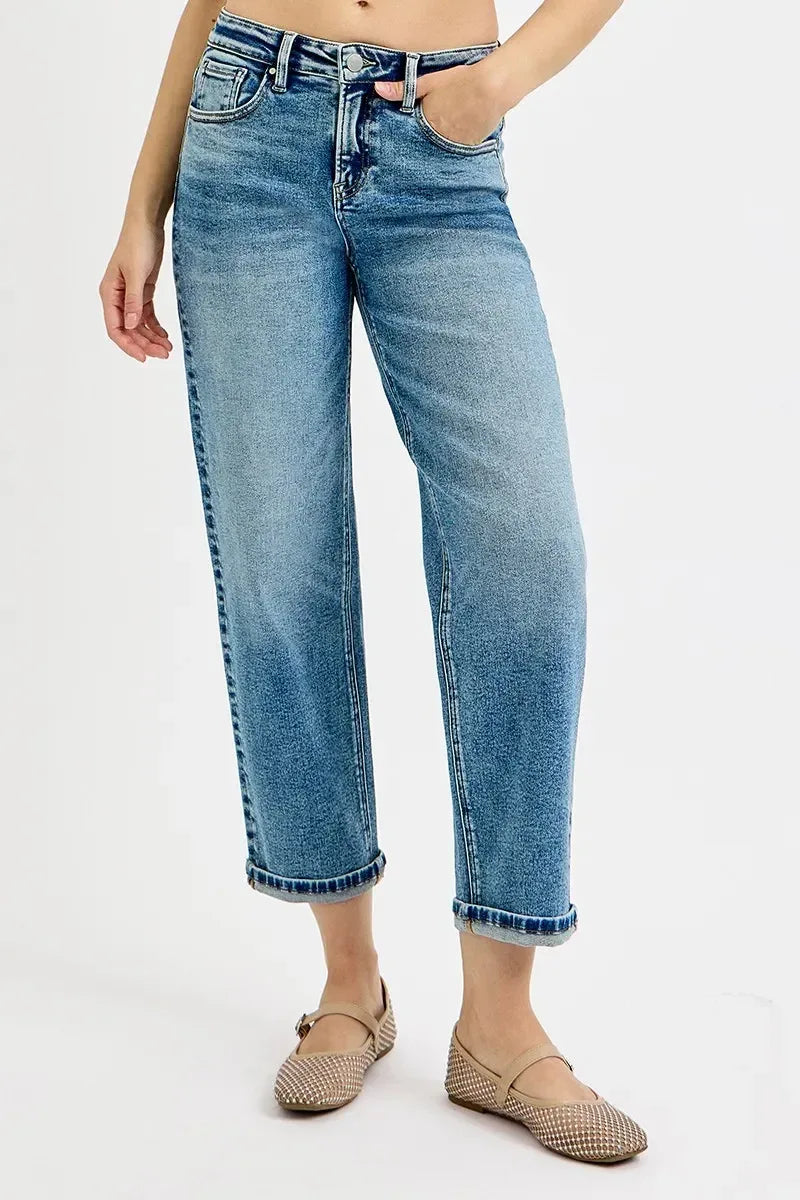 RISEN Full Size High Rise Crop Boyfriend Jeans Plus Size - DAVERRI FASHIONS
