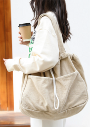 Drawstring Multi-pocket Corduroy Shoulder Bag | Handbags Daverri Fashions