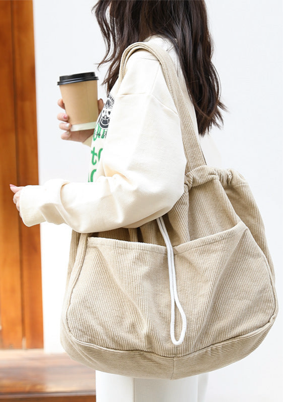 Drawstring Multi-pocket Corduroy Shoulder Bag | Handbags Daverri Fashions